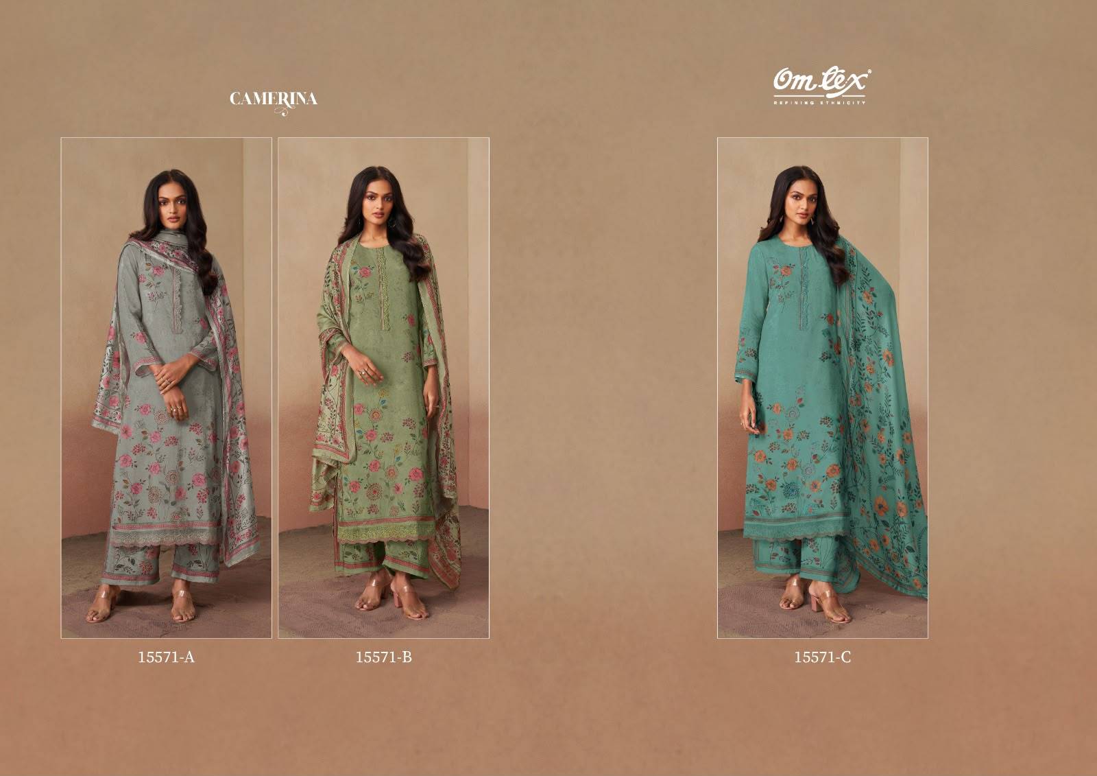 CAMERINA By Om Tex 15571 Series Beautiful Festive Suits Stylish Colorful Fancy Casual Wear & Ethnic Wear Muslin Dresses At Wholesale Price
